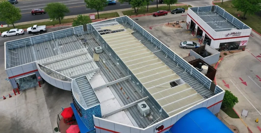 A damaged translucent roof