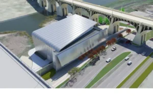 A flat metal roof of the Able Pump Station, by Alpine Roofing Construction
