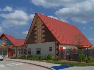Slanted metal roofing at Hawaiian falls, installed by Alpine Roofing Construction