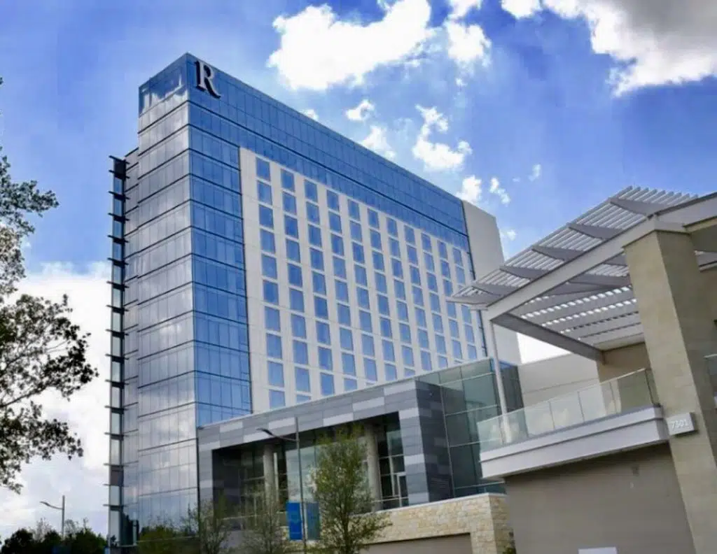 A side view of the Renaissance Hotel in Plano, TX