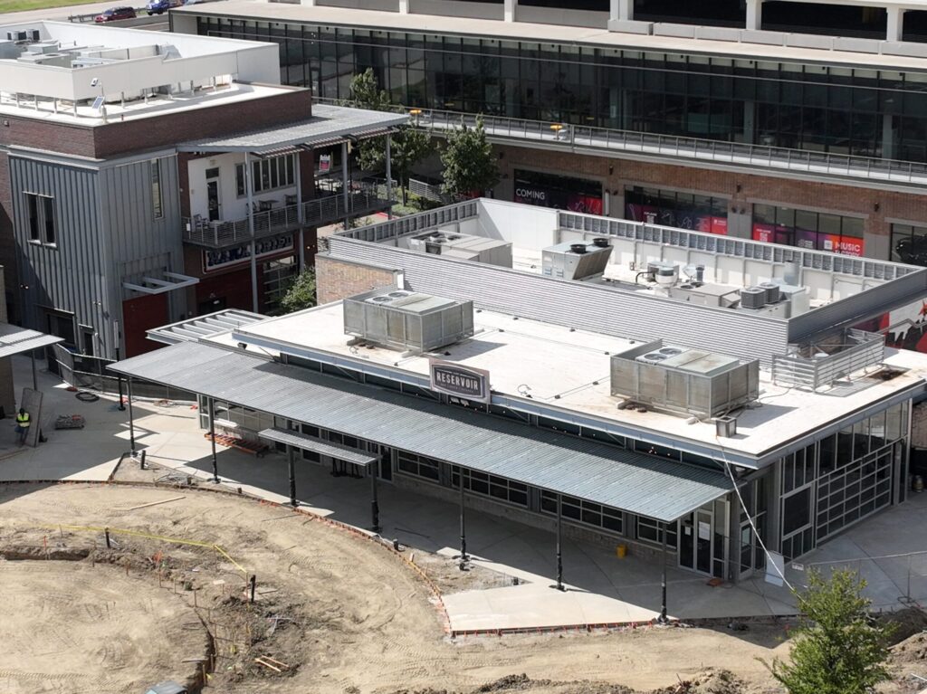 Toyota Music Factory Flat Roofing and Sheet Metal Installation in Irving, TX.
